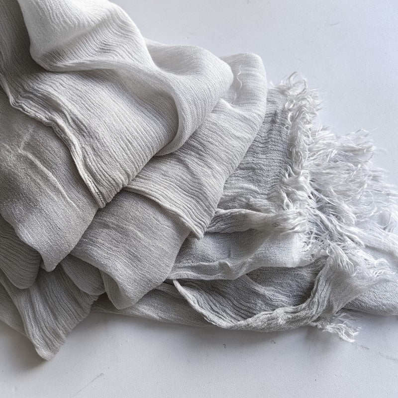 WJA79  Plain natural crinkle cotton hijab with fringes on both ends