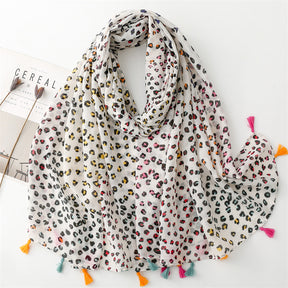 SL2202-009  Women's Ethnic Cotton Linen Feel Scarf with Wheat Ears Tassels