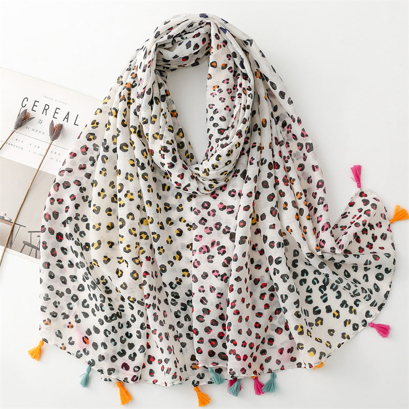 SL2202-009  Women's Ethnic Cotton Linen Feel Scarf with Wheat Ears Tassels