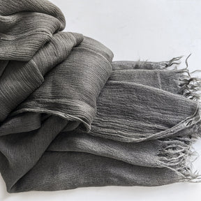 WJA79  Plain natural crinkle cotton hijab with fringes on both ends