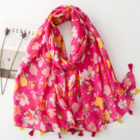SL2202-009  Women's Ethnic Cotton Linen Feel Scarf with Wheat Ears Tassels