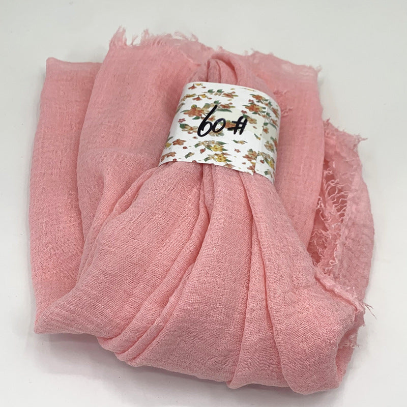 WJ01  Plain Seersucker Crinkle Fringe Edge Large Hijab