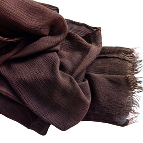 WJA79  Plain natural crinkle cotton hijab with fringes on both ends