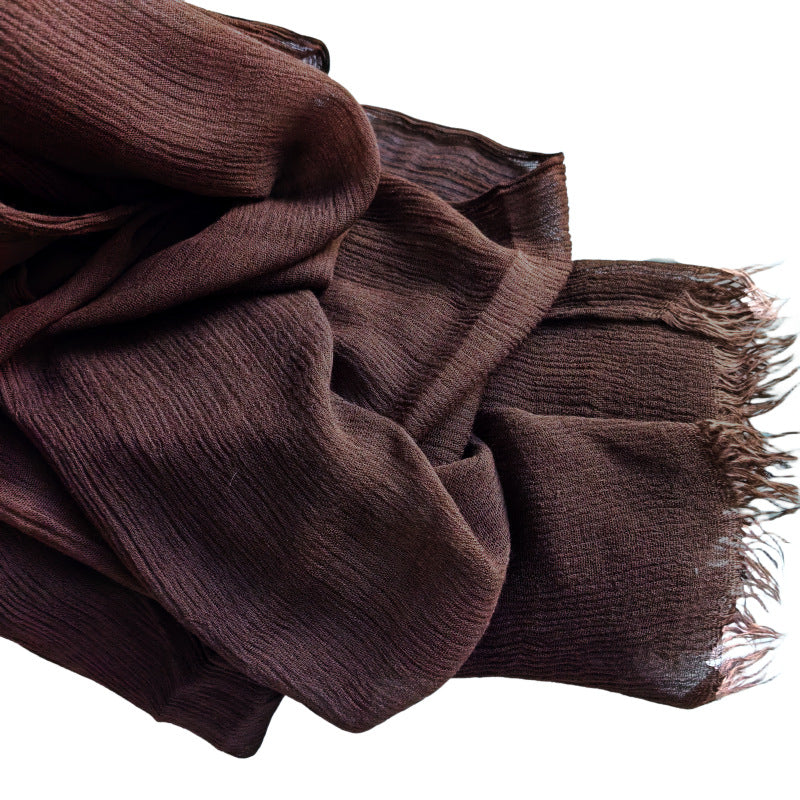 WJA79  Plain natural crinkle cotton hijab with fringes on both ends