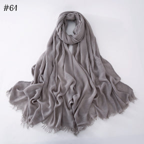 WJA79  Plain natural crinkle cotton hijab with fringes on both ends