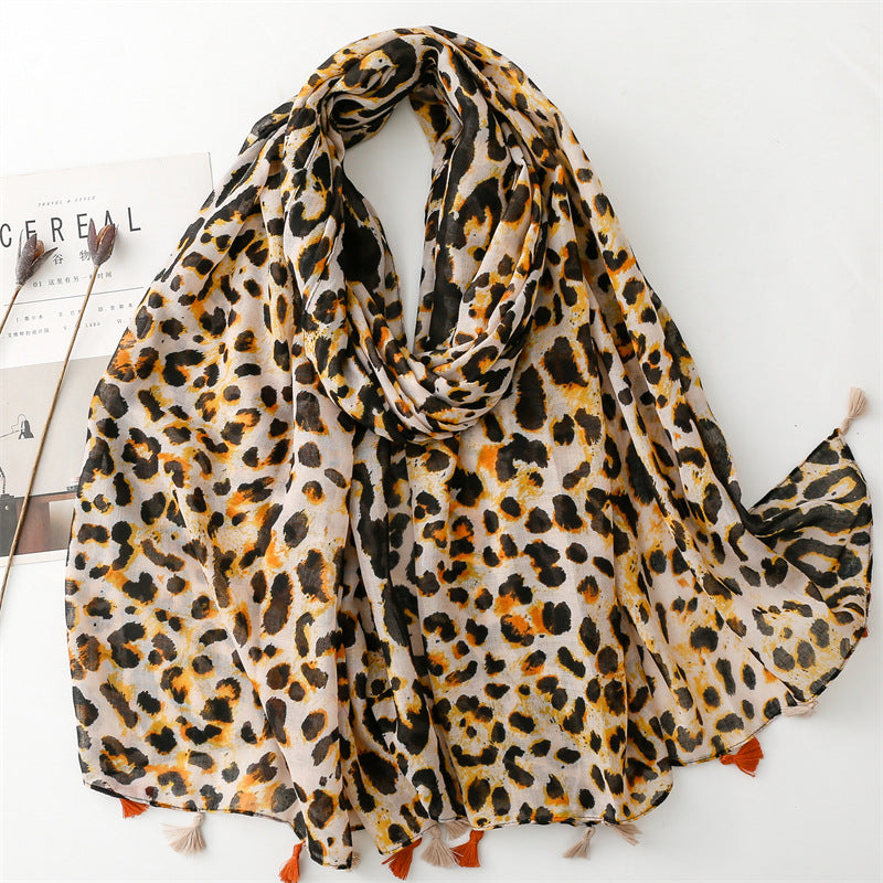 SL2202-009  Women's Ethnic Cotton Linen Feel Scarf with Wheat Ears Tassels