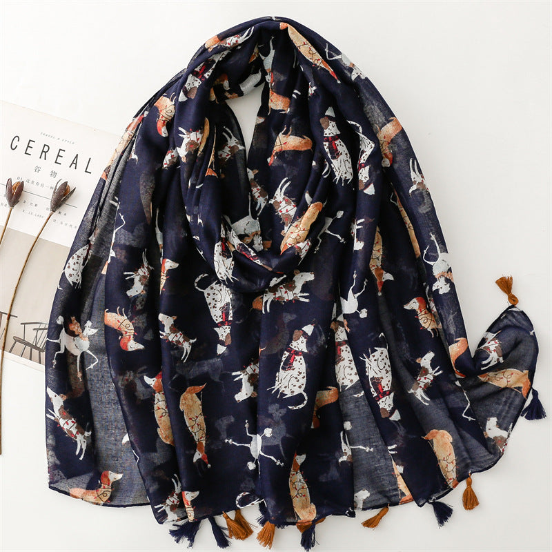 SL2202-009  Women's Ethnic Cotton Linen Feel Scarf with Wheat Ears Tassels