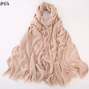 WJA79  Plain natural crinkle cotton hijab with fringes on both ends