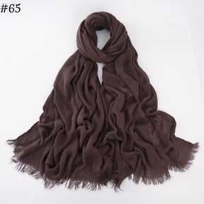 WJA79  Plain natural crinkle cotton hijab with fringes on both ends