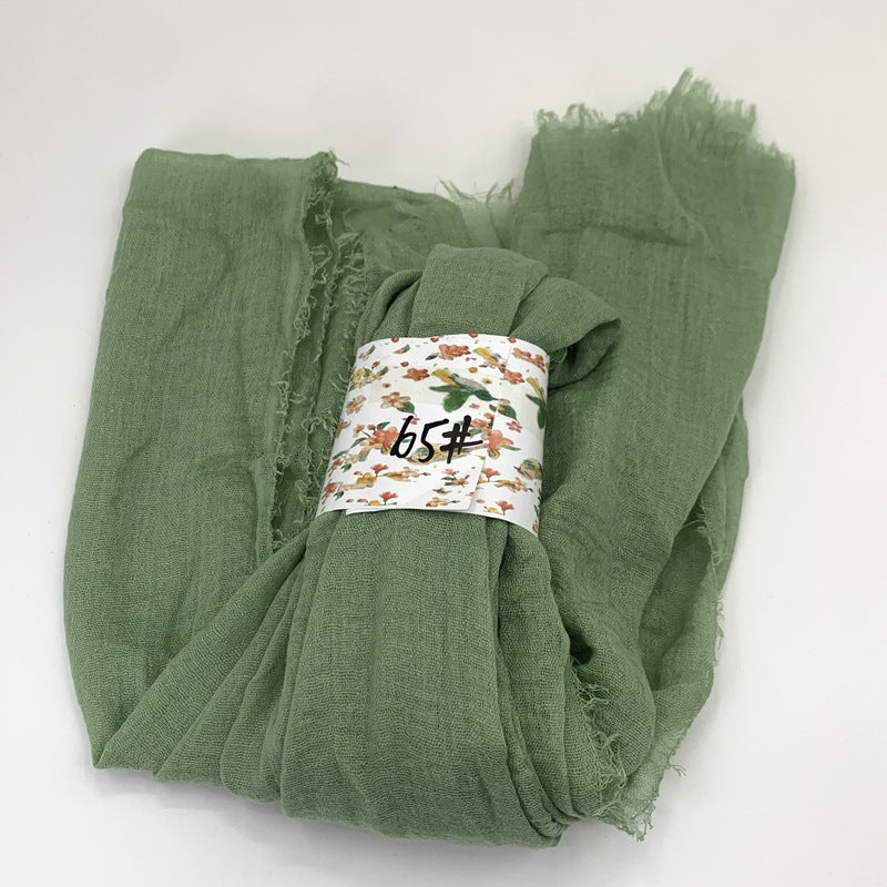 WJ01  Plain Seersucker Crinkle Fringe Edge Large Hijab