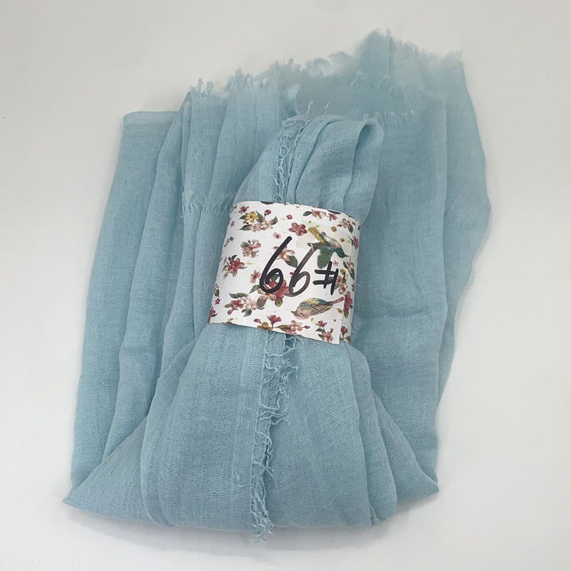 WJ01  Plain Seersucker Crinkle Fringe Edge Large Hijab