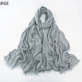 WJA79  Plain natural crinkle cotton hijab with fringes on both ends