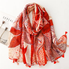 SL2202-009  Women's Ethnic Cotton Linen Feel Scarf with Wheat Ears Tassels