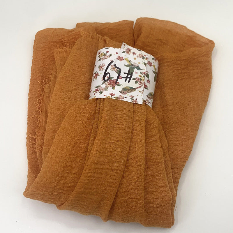 WJ01  Plain Seersucker Crinkle Fringe Edge Large Hijab