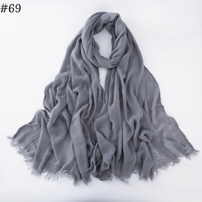 WJA79  Plain natural crinkle cotton hijab with fringes on both ends