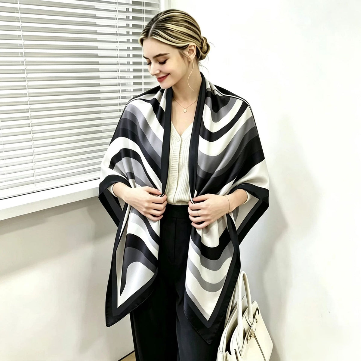 S11001  110*110 cm Printed Silk-Look Large Square Scarf