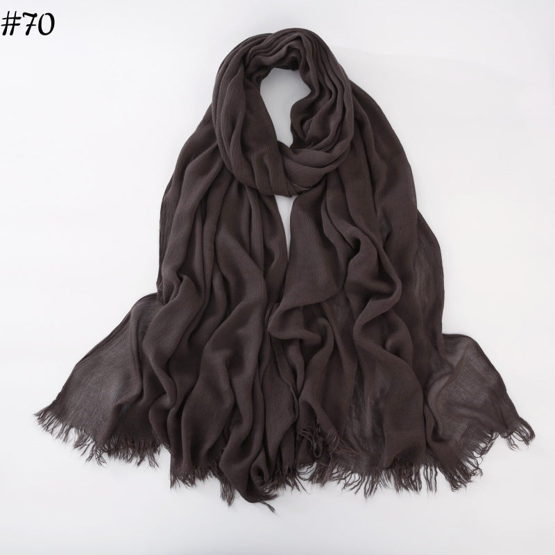 WJA79  Plain natural crinkle cotton hijab with fringes on both ends