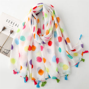 SL2202-009  Women's Ethnic Cotton Linen Feel Scarf with Wheat Ears Tassels
