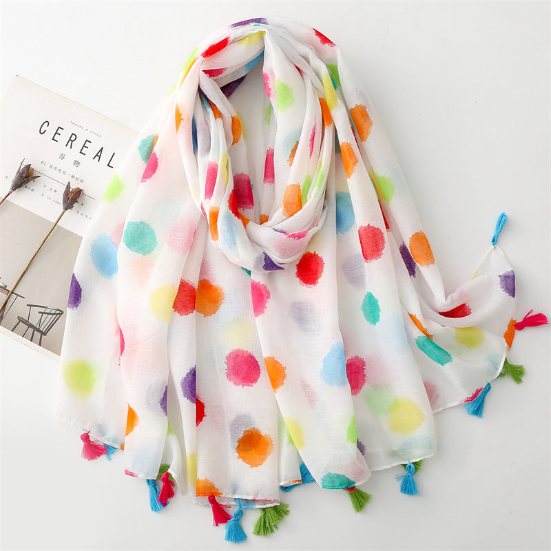 SL2202-009  Women's Ethnic Cotton Linen Feel Scarf with Wheat Ears Tassels