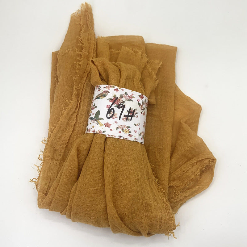 WJ01  Plain Seersucker Crinkle Fringe Edge Large Hijab