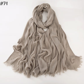 WJA79  Plain natural crinkle cotton hijab with fringes on both ends