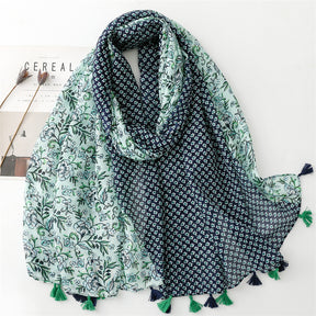 SL2202-009  Women's Ethnic Cotton Linen Feel Scarf with Wheat Ears Tassels
