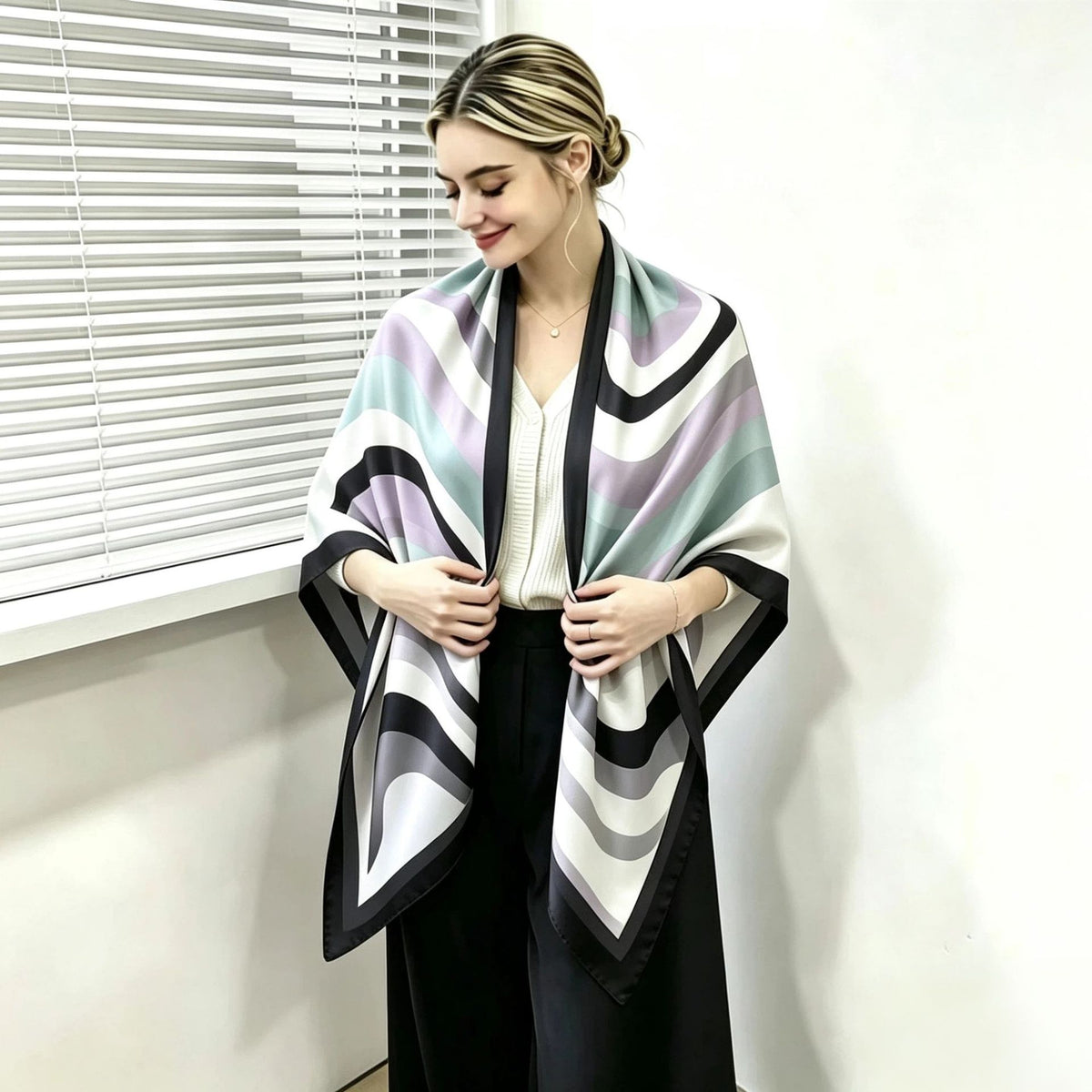 S11001  110*110 cm Printed Silk-Look Large Square Scarf