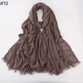 WJA79  Plain natural crinkle cotton hijab with fringes on both ends