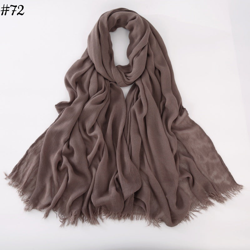 WJA79  Plain natural crinkle cotton hijab with fringes on both ends