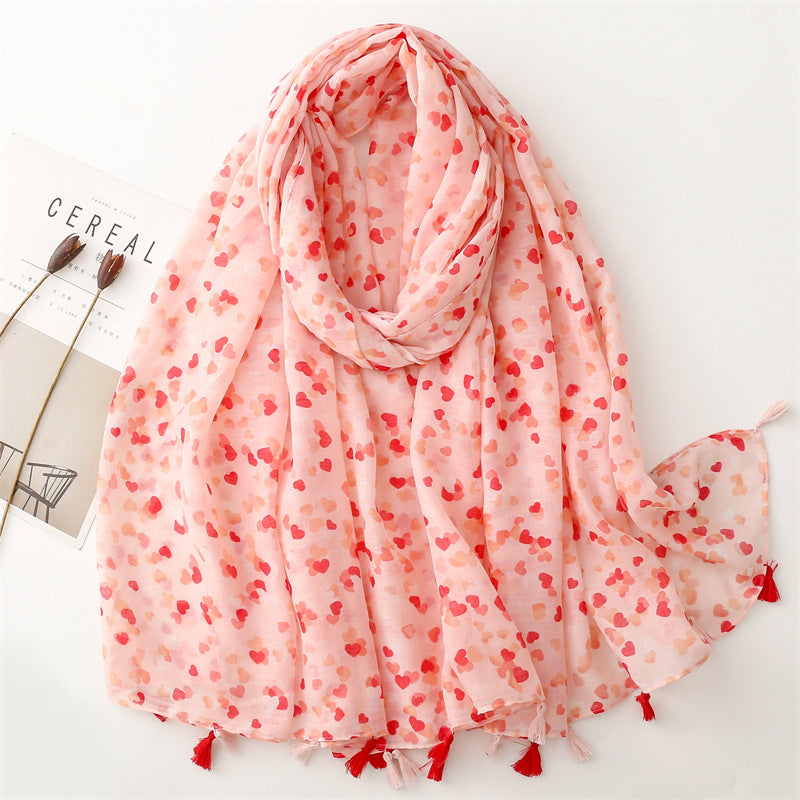 SL2202-009  Women's Ethnic Cotton Linen Feel Scarf with Wheat Ears Tassels