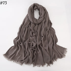 WJA79  Plain natural crinkle cotton hijab with fringes on both ends