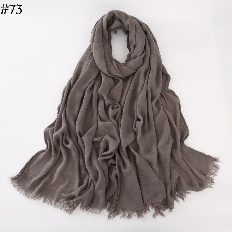WJA79  Plain natural crinkle cotton hijab with fringes on both ends