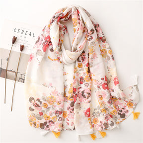 SL2202-009  Women's Ethnic Cotton Linen Feel Scarf with Wheat Ears Tassels