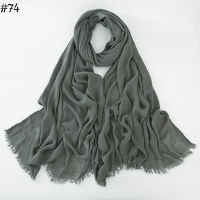WJA79  Plain natural crinkle cotton hijab with fringes on both ends