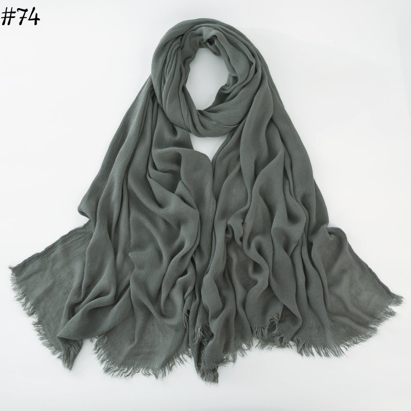 WJA79  Plain natural crinkle cotton hijab with fringes on both ends