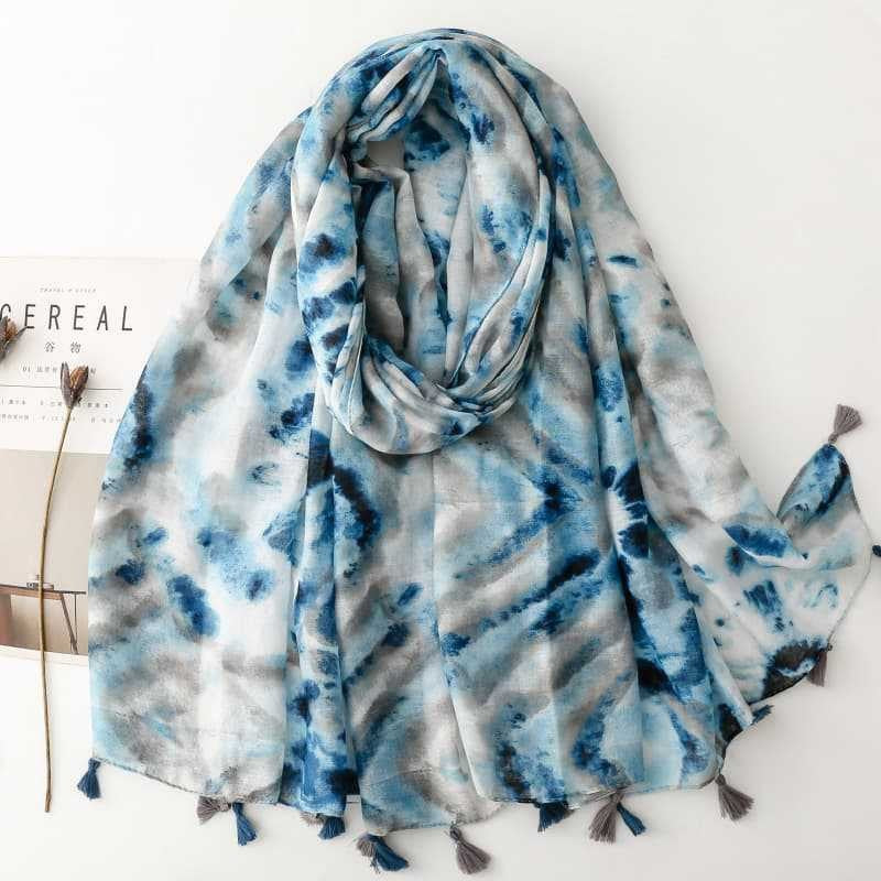 SL2202-009  Women's Ethnic Cotton Linen Feel Scarf with Wheat Ears Tassels