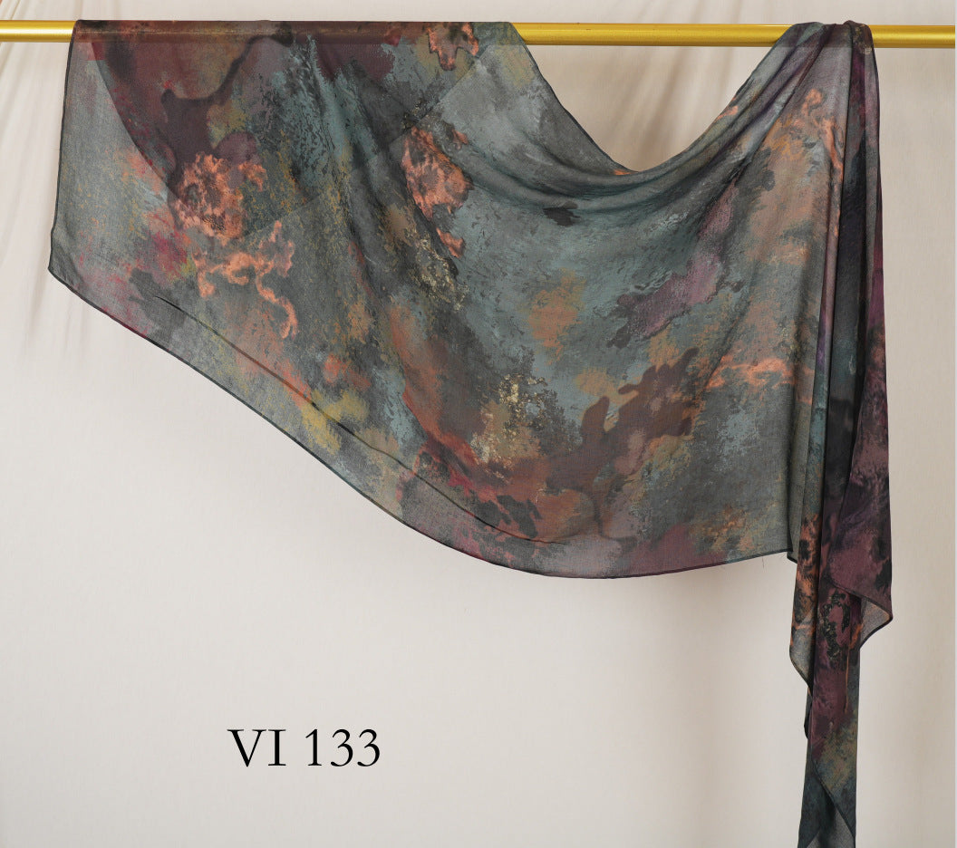 DL001  Modal printed hijab with square corners and rolled hem