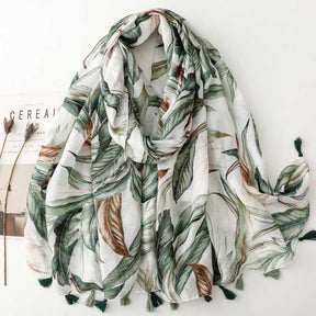 SL2202-009  Women's Ethnic Cotton Linen Feel Scarf with Wheat Ears Tassels