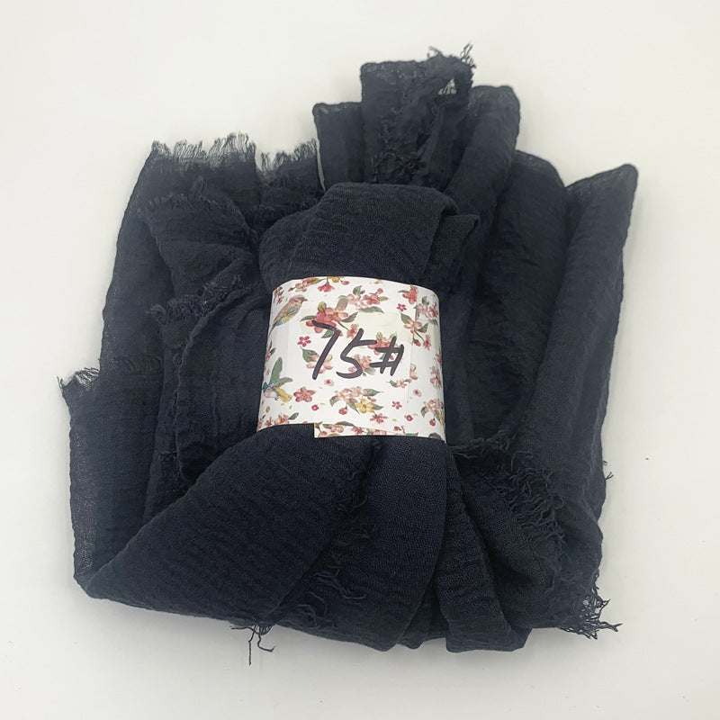 WJ01  Plain Seersucker Crinkle Fringe Edge Large Hijab
