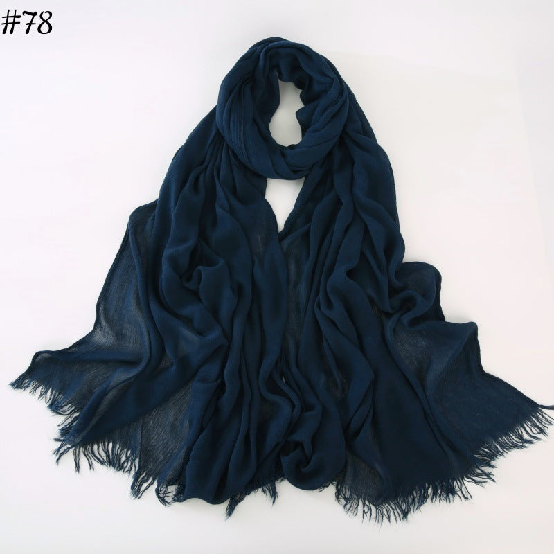 WJA79  Plain natural crinkle cotton hijab with fringes on both ends