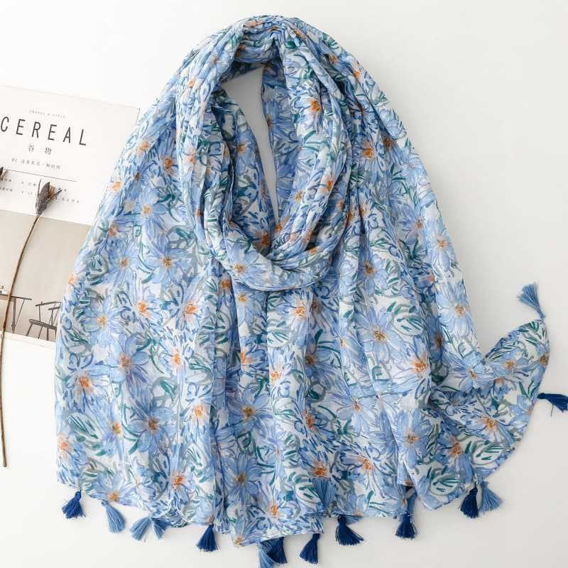 SL2202-009  Women's Ethnic Cotton Linen Feel Scarf with Wheat Ears Tassels