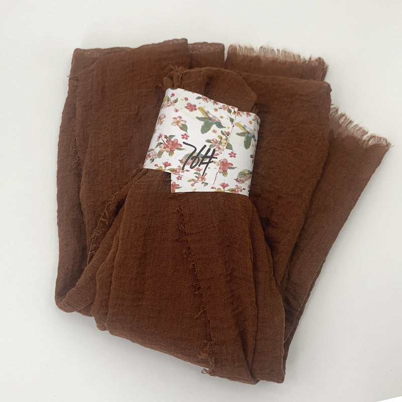 WJ01  Plain Seersucker Crinkle Fringe Edge Large Hijab
