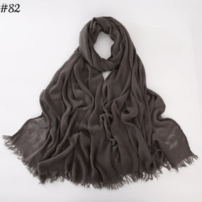 WJA79  Plain natural crinkle cotton hijab with fringes on both ends