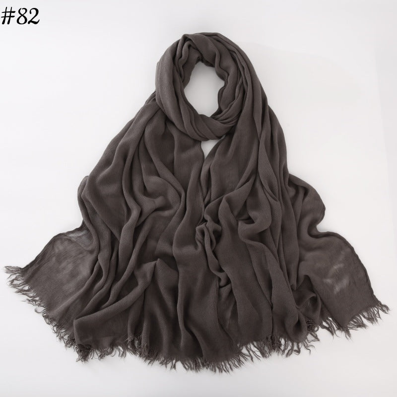 WJA79  Plain natural crinkle cotton hijab with fringes on both ends
