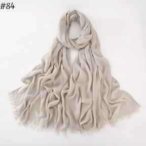 WJA79  Plain natural crinkle cotton hijab with fringes on both ends
