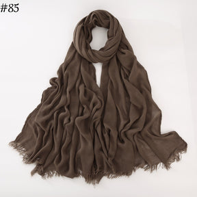 WJA79  Plain natural crinkle cotton hijab with fringes on both ends