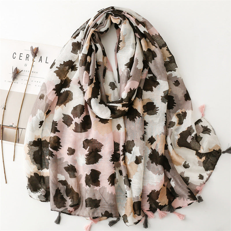 SL2202-009  Women's Ethnic Cotton Linen Feel Scarf with Wheat Ears Tassels