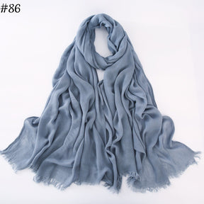 WJA79  Plain natural crinkle cotton hijab with fringes on both ends
