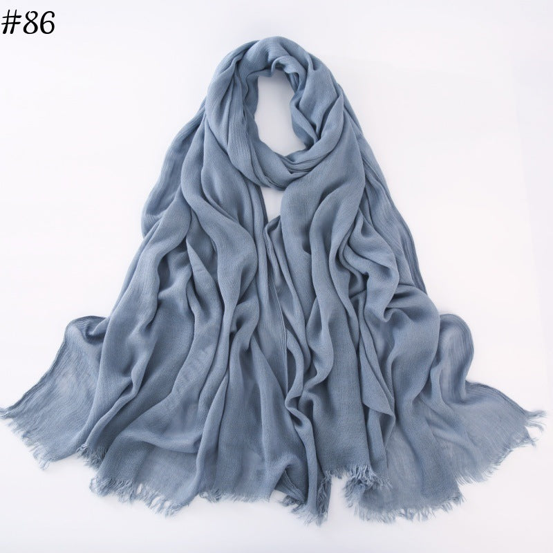 WJA79  Plain natural crinkle cotton hijab with fringes on both ends