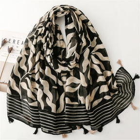 SL2202-009  Women's Ethnic Cotton Linen Feel Scarf with Wheat Ears Tassels